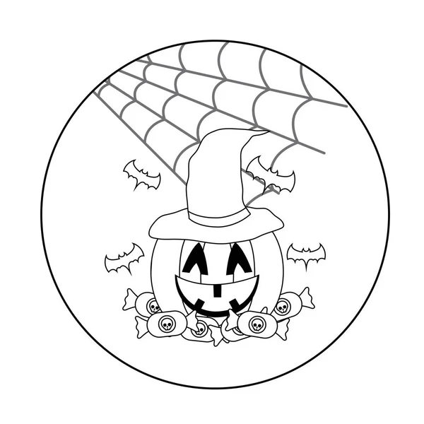 Scène van pompoen met pictogrammen Halloween — Stockvector