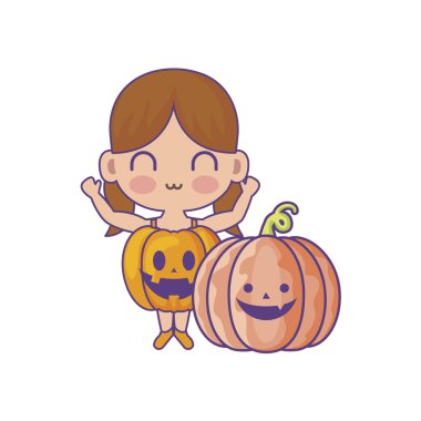 beyaz arka planda bir kabak kılığında kız