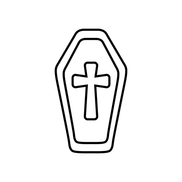 Holzsarg mit christlichem Kreuz auf weißem Hintergrund — Stockvektor
