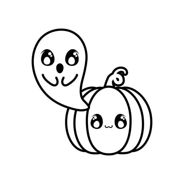 Zucca di Halloween con fantasma su sfondo bianco — Vettoriale Stock