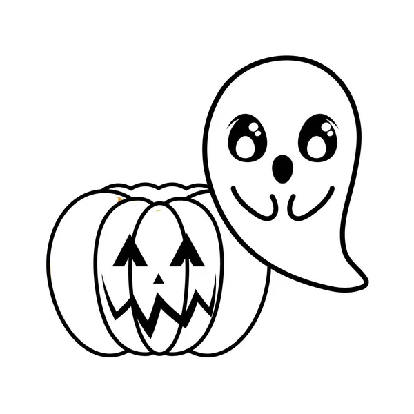 Halloweenská dýně s duchem na bílém pozadí — Stockový vektor