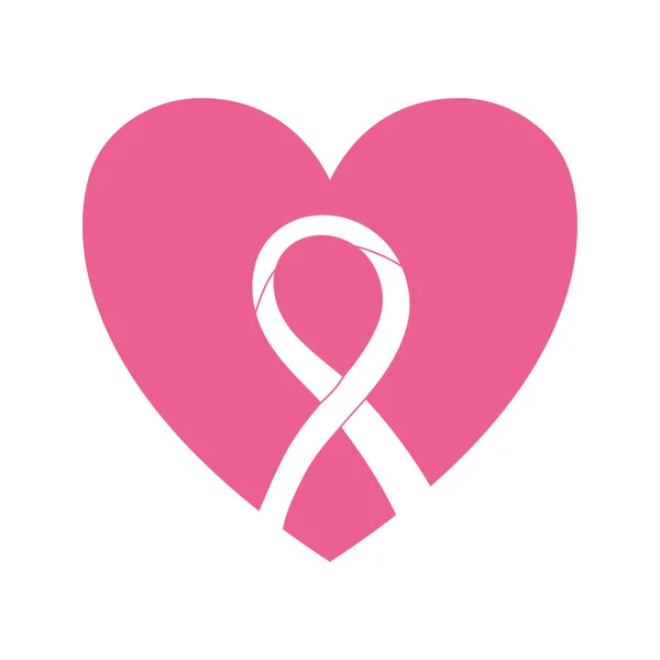 Nastro cancro al seno con cuore su sfondo bianco — Vettoriale Stock