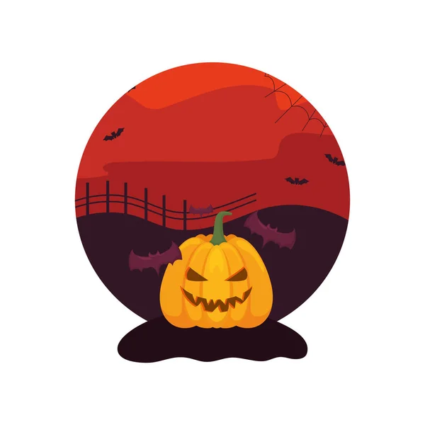 Calabazas de Halloween en la escena de Halloween — Archivo Imágenes Vectoriales