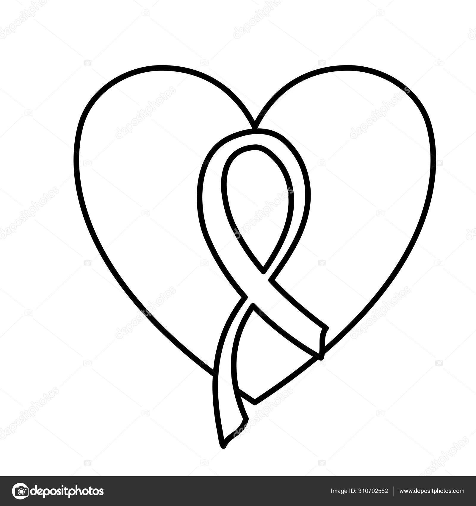 pic Cancer Ribbon Silhouette silhouette of breast cancer ribbon with heart on white background vector image by c djv vector stock 310702562