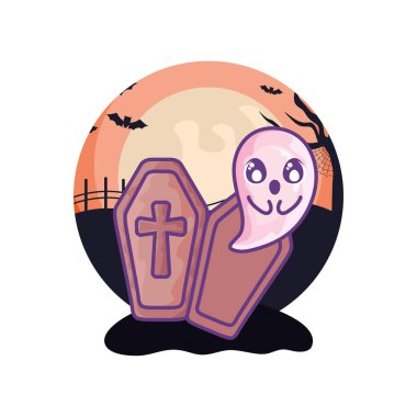 cadılar bayramı sahnesinde hıristiyan haç ile ahşap tabut