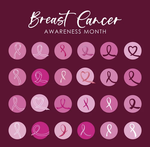 Bundle breast cancer with ribbon pink — Stock Vector