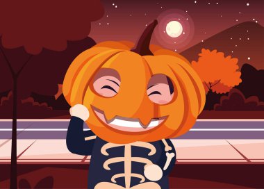 Cadılar Bayramı kostümlü çocuk vektör tasarımı