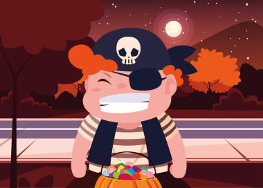 Cadılar Bayramı kostümlü çocuk vektör tasarımı