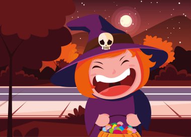 Cadılar Bayramı kostümlü çocuk vektör tasarımı