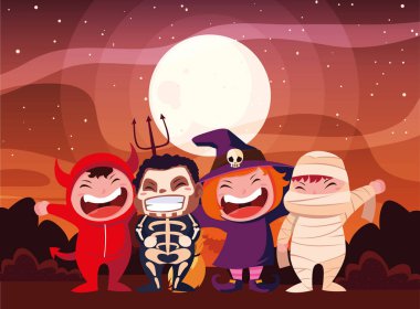 Cadılar Bayramı kostümlü çocuk vektör tasarımı