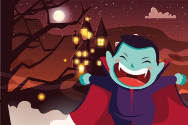 Cadılar Bayramı kostümlü çocuk vektör tasarımı