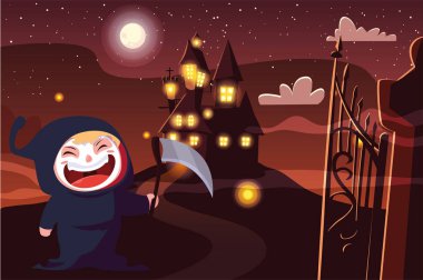 Cadılar Bayramı kostümlü çocuk vektör tasarımı