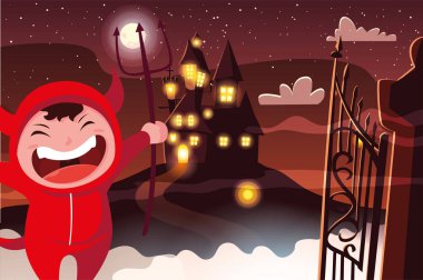 Cadılar Bayramı kostümlü çocuk vektör tasarımı