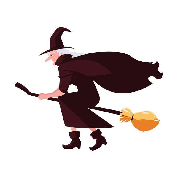 Bruja de Halloween con el icono de diseño de vectores de escoba — Vector de stock