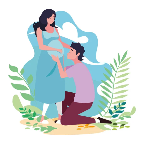 Ізольована вагітна жінка і чоловік Векторний дизайн — стоковий вектор