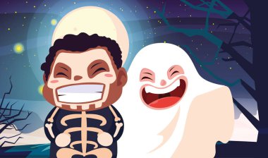 Cadılar Bayramı kostümlü çocuk vektör tasarımı