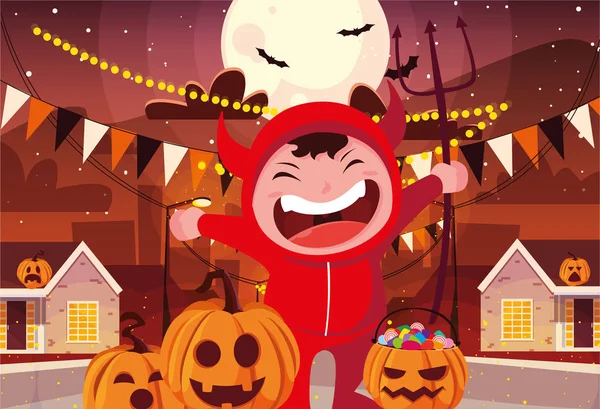 Cadılar Bayramı kostümlü çocuk vektör tasarımı