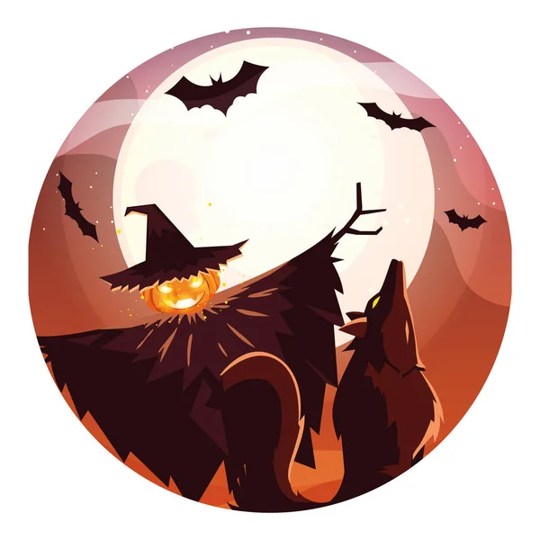 Halloween scarecrown and werewolf vector design icon — Stock Vector