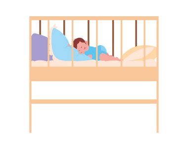 Beşik vektör tasarımının içinde izole edilmiş bebek