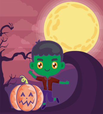 Frankenstein kılığına girmiş bir çocuk.