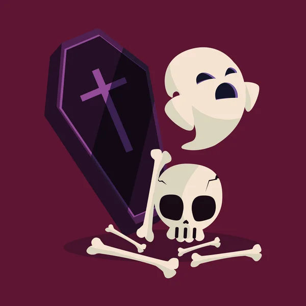 Halloween geest en schedel cartoon vector ontwerp — Stockvector