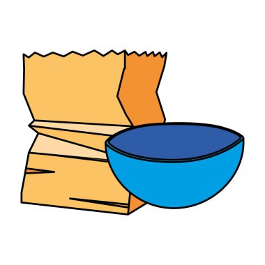 İzole mutfak kasesi ve kağıt torba vektör tasarımı