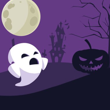 Cadılar Bayramı hayalet çizgi film vektör tasarımı