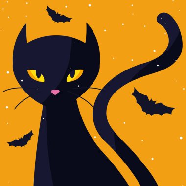 Cadılar Bayramı kedi çizgi film vektör tasarımı