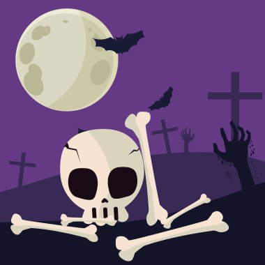 Cadılar Bayramı kafatası çizgi film vektör tasarımı