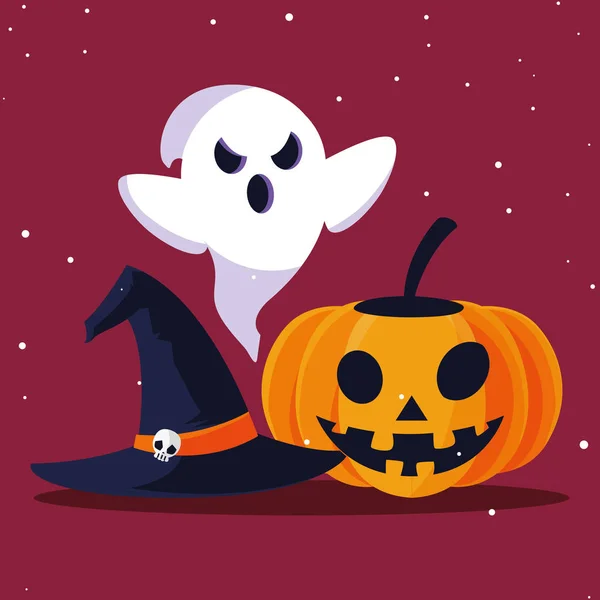 Halloween pumpkin and ghost cartoon vector design — Stock Vector