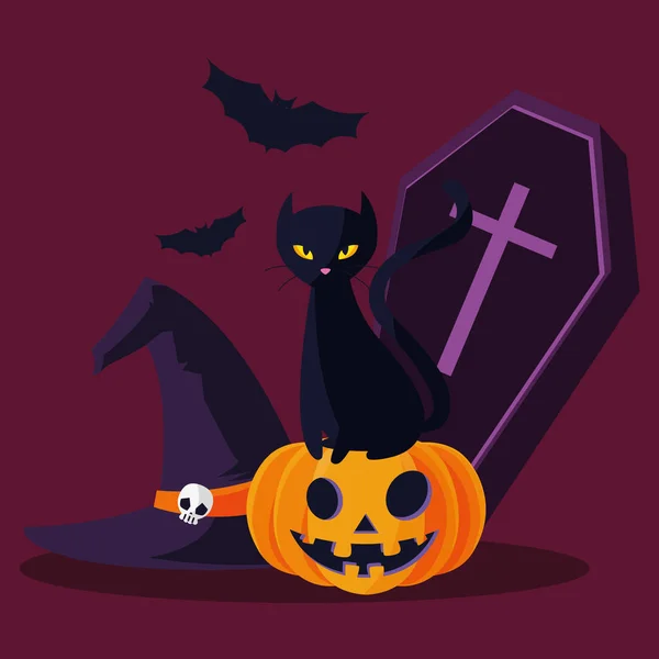 Halloween kočka a dýně karikatura vektorový design — Stockový vektor