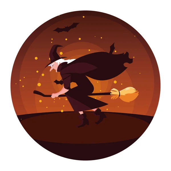 Bruja de Halloween con el icono de diseño de vectores de escoba — Vector de stock