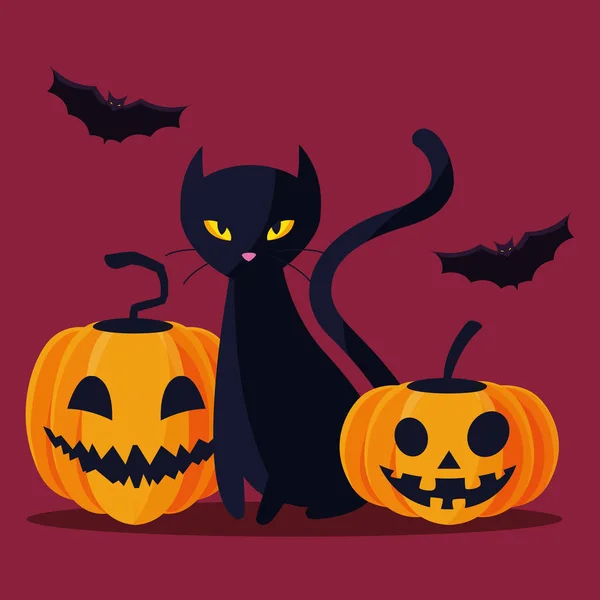 Cadılar Bayramı kedisi ve balkabağı vektör tasarımı — Stok Vektör