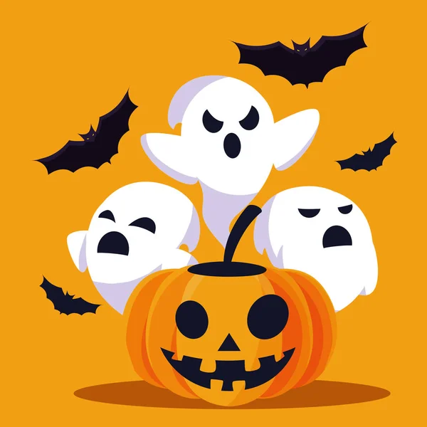 Halloween citrouille et fantômes dessins animés design vectoriel — Image vectorielle