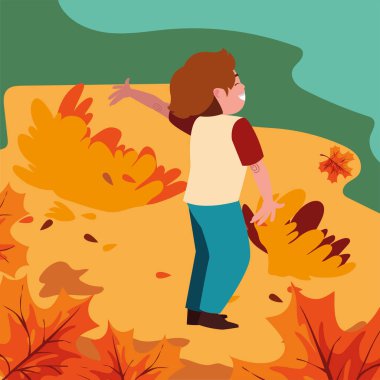 Sonbahar vektör tasarımındaki çocuk
