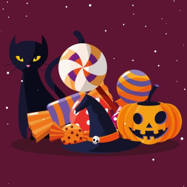 Cadılar Bayramı kedisi ve balkabağı vektör tasarımı