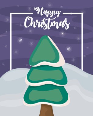 Noel ağacıyla Mutlu Noeller etiketi