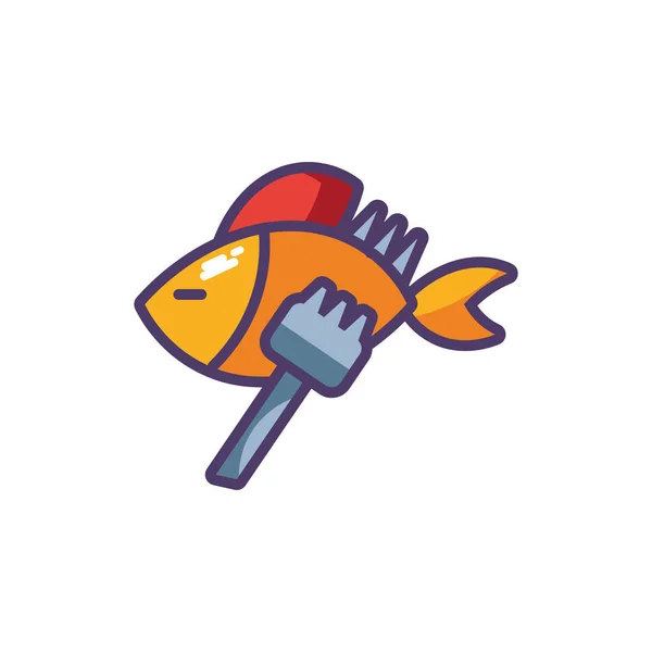 Sea perch on fork sketch on white background — Stock vektor