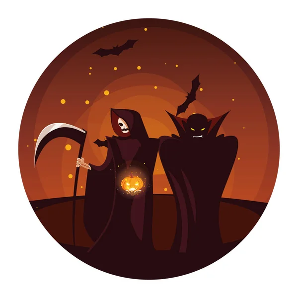 Halloween muerte y vampiro vector icono de diseño — Vector de stock