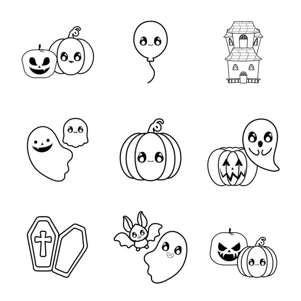 Bündel halloween mit festgelegten Symbolen — Stockvektor