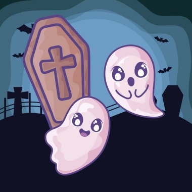 cadılar bayramı sahnesinde hıristiyan haç ile ahşap tabut