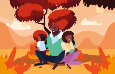 Anne ve baba ve oğlu sonbahar vektör tasarımında.