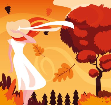 Sonbahar vektör tasarımlı kadın