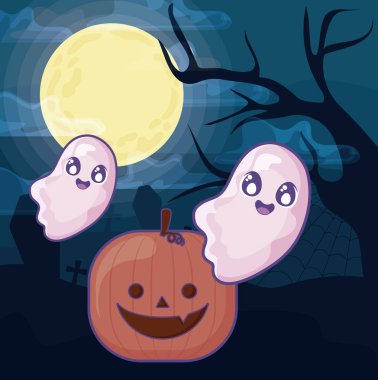 cadılar bayramı sahnesinde hayalet ile halloween kabak