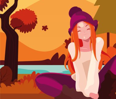 Sonbahar vektör tasarımlı kadın