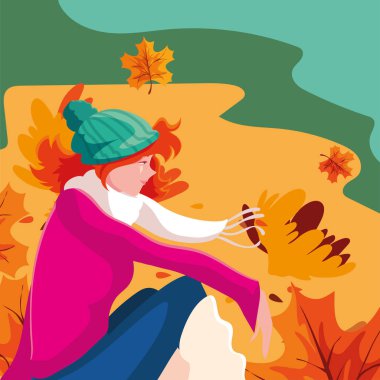 Sonbahar vektör tasarımlı kadın