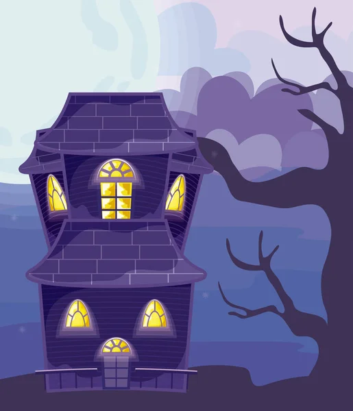 Хэллоуинский дом ужасов на сцене Хэллоуина — стоковый вектор