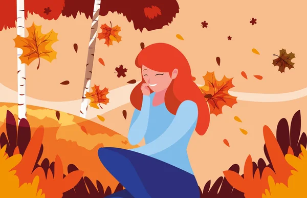 Woman in autumn vector design — Stock Vector