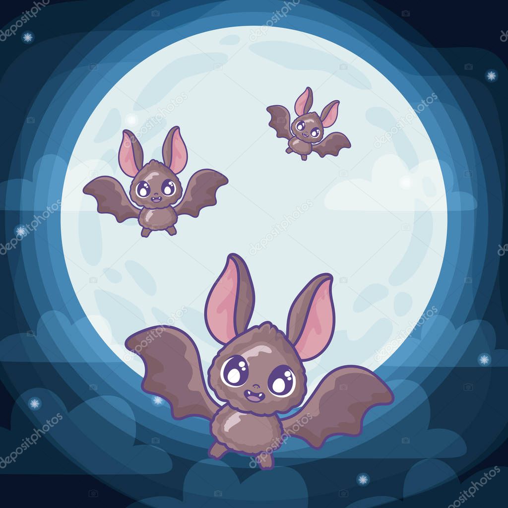 bats flying on halloween scene