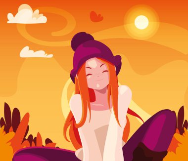 Sonbahar vektör tasarımlı kadın
